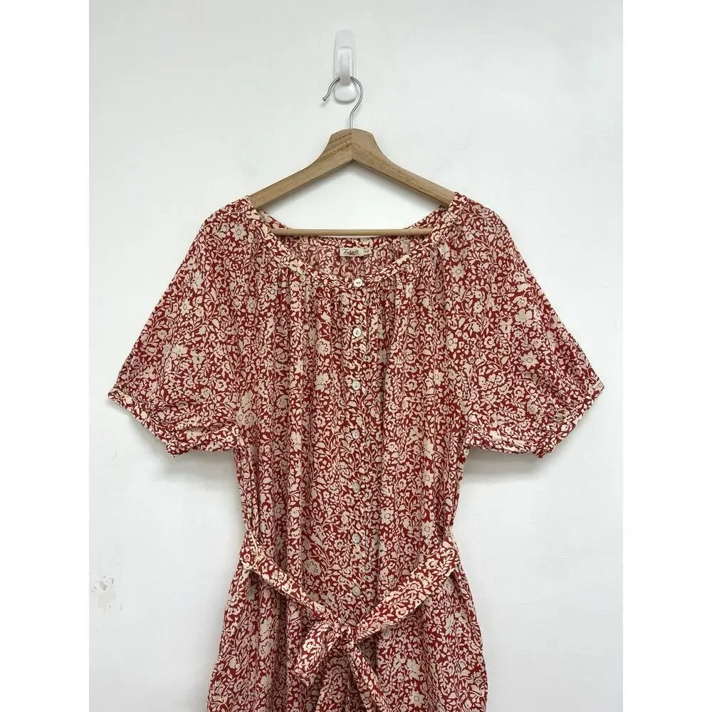 Faherty Carmel Floral Print Organic Cotton Midi Belted Flowy Shirtdress - Medium - Picture 5 of 15